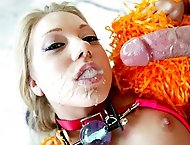 Teen blonde slut pounded hard and tied up